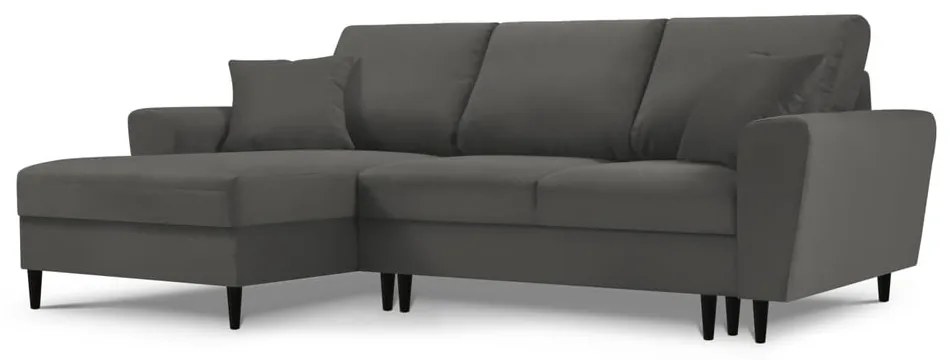 Ciemnoszary sztruksowy rozkładany narożnik ze schowkiem (lewostronny/z szezlongiem) Kyoto – Cosmopolitan Design