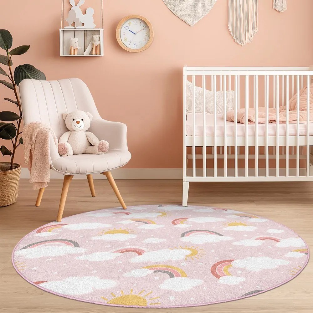Różowy dywan dziecięcy odpowiedni do prania ø150 cm Rainbow World – Mila Home