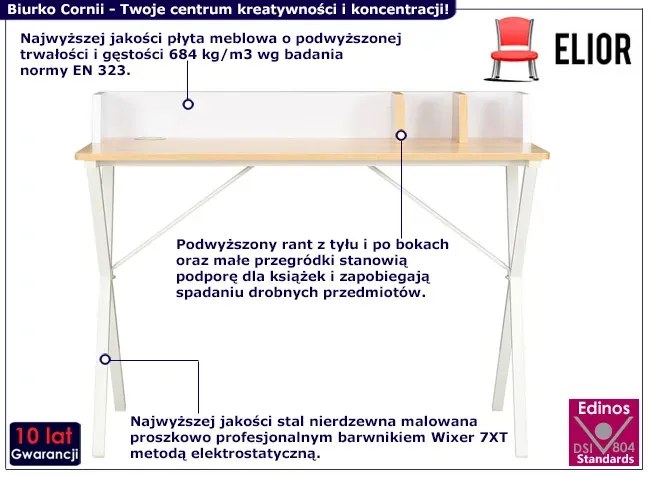 Skandynawskie biurko z metalowym stelażem biały + brązowy - Tarioz