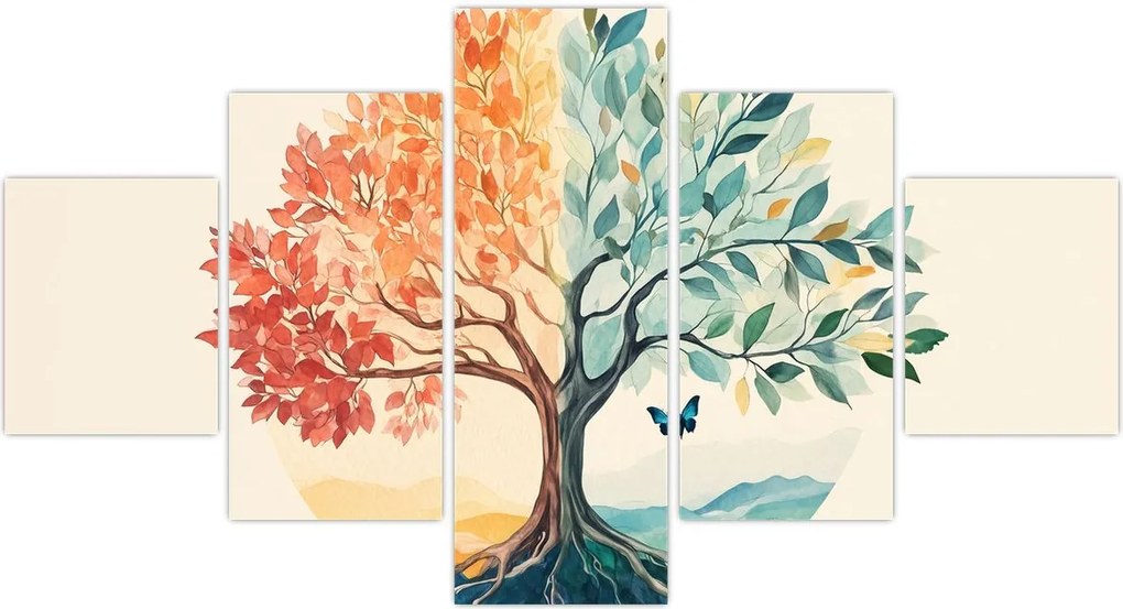 Obraz – Podwójne drzewo z motylem (125x70 cm)