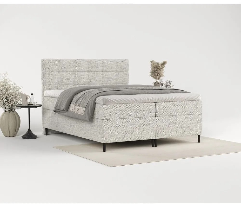Jasnoszare łóżko boxspring ze schowkiem 200x200 cm Urbaneo – Maison de Rêve