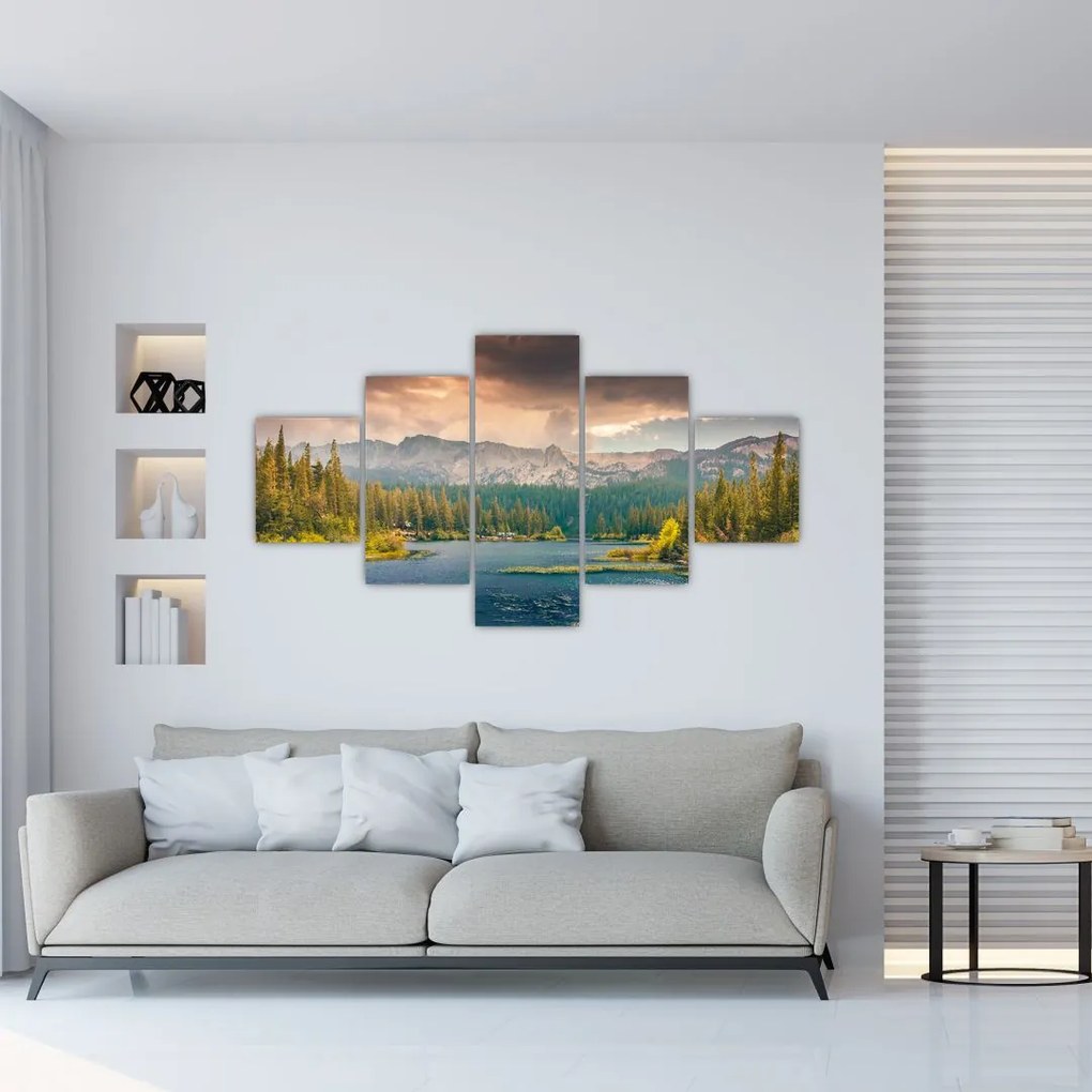 Obraz górskiej rzeki i gór (125x70 cm)