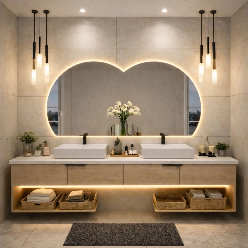 Lustro dekoracyjne z podświetleniem MOON Twin LED| Różne rozmiary | Różne kolory : Kolor tafli szkła - Srebrny, Rozmiar - 180x87