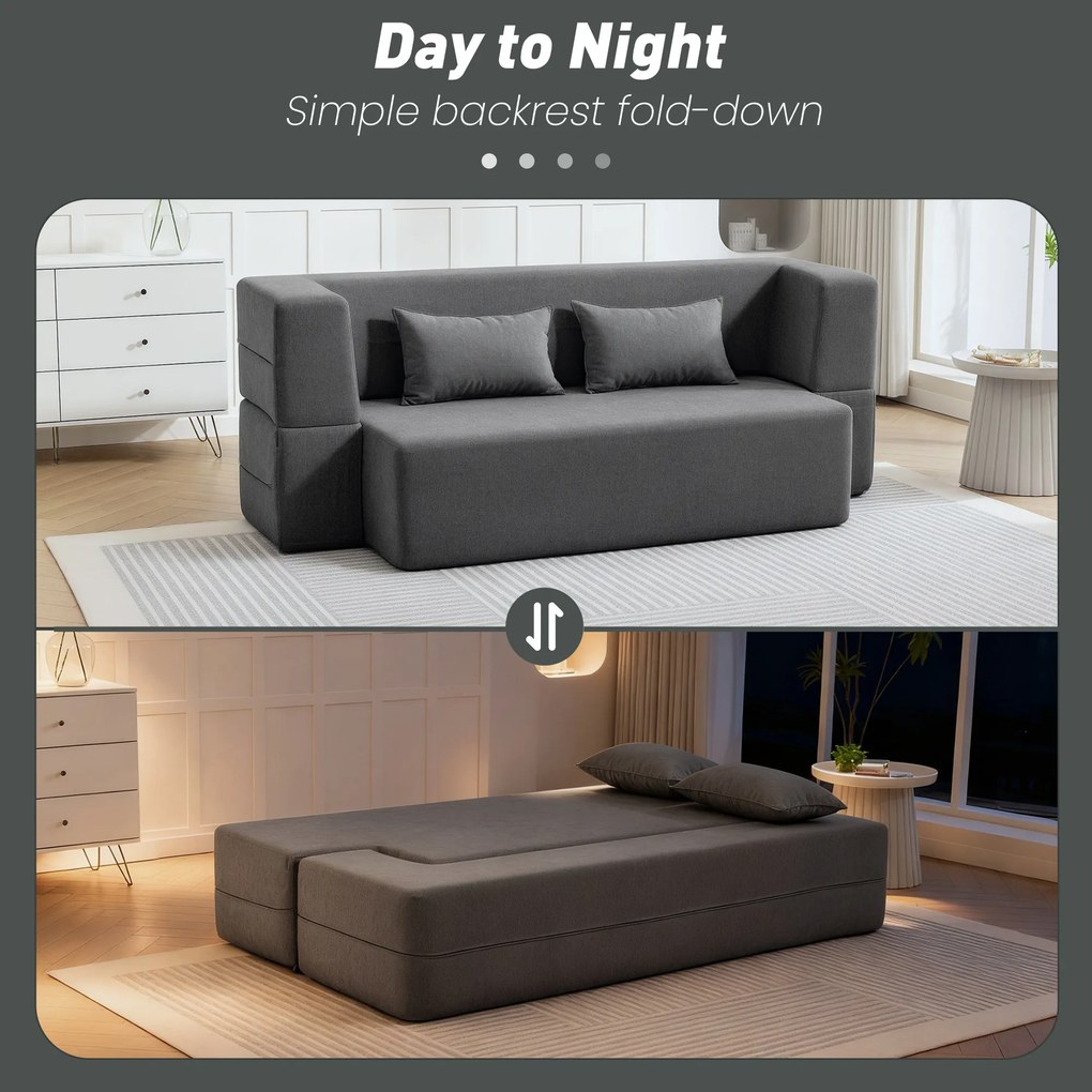 HOMCOM 2-osobowa sofa rozkładana z pianki, sofa rozkładana z szerokimi podłokietnikami, 2 poduszki, nośność 360 kg, szary