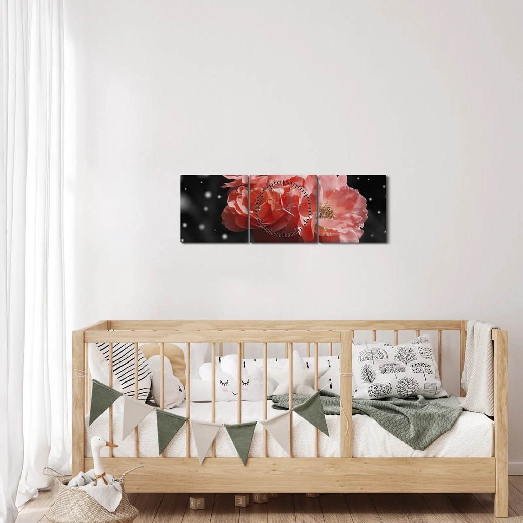 Obraz różowego kwiatu (z zegarem) (90x30 cm)
