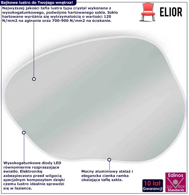 Designerskie lustro led 50x36 cm Volvero 3X - 4 kolory