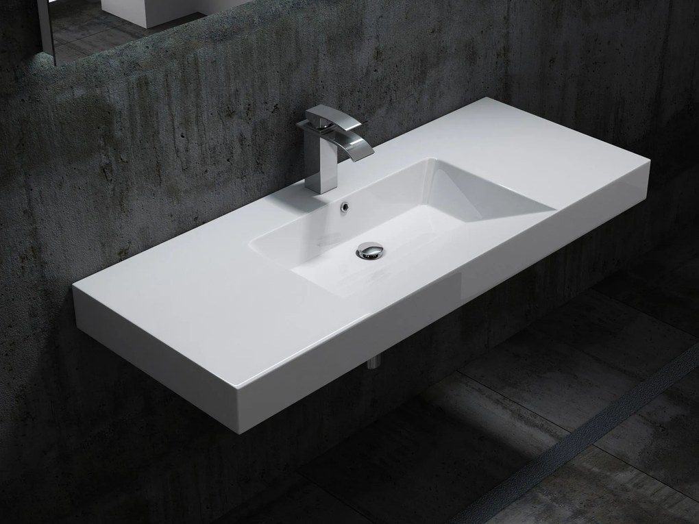 Umywalka ścienna z odlewanego marmuru BS6036Biały - 122 x 48 x 13,5 cm