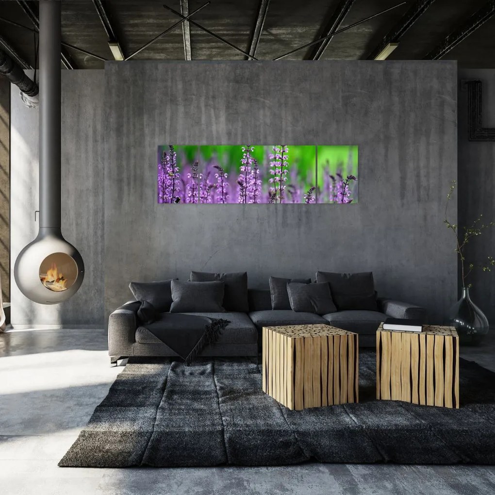 Obraz fioletowych kwiatów polnych (170x50 cm)