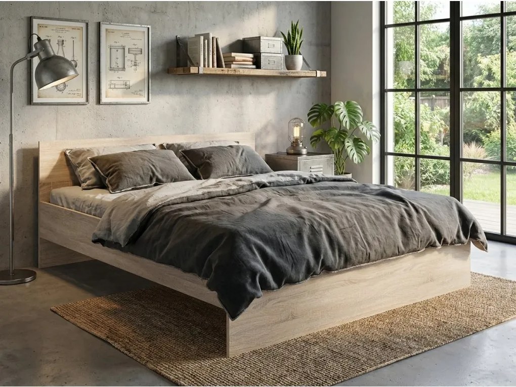 Łóżko ELISA 180 x 200 cm, dąb sonoma Stelaż: Ze stelażem listwowym rolowanym, Materac: Bez materaca