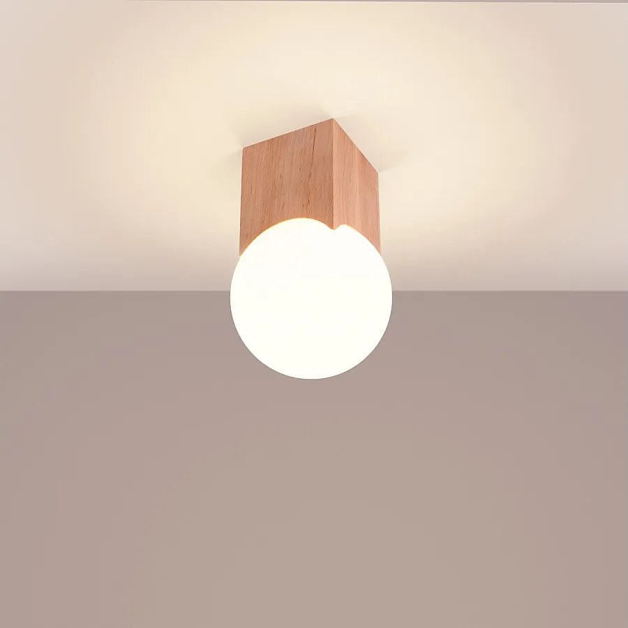Lampa sufitowa minimalistyczny Lumivere, drewno/szkło - 1 źródło światła 3000K - L.12 x H.19 cm - natruralne drewno/biały