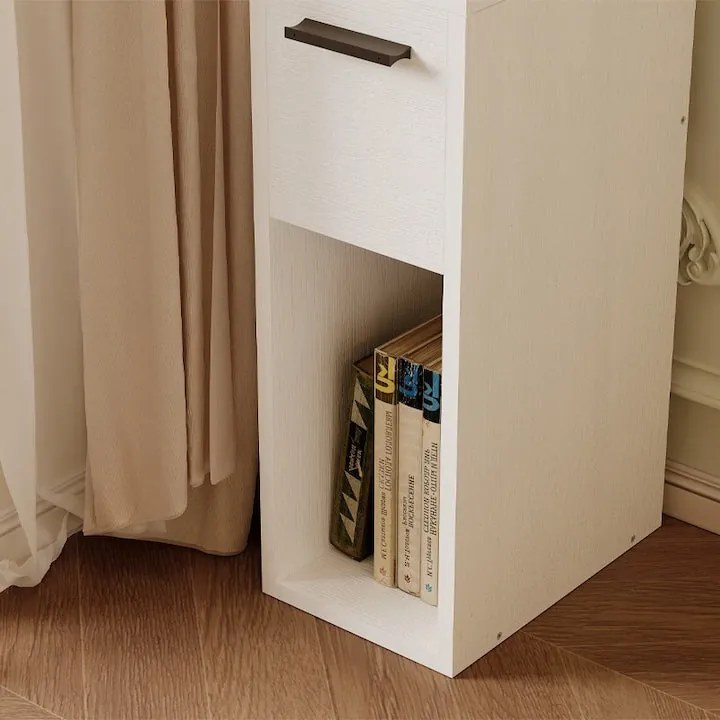 Szafka nocna biała z szufladą stolik z półką nowoczesny loft sypialni