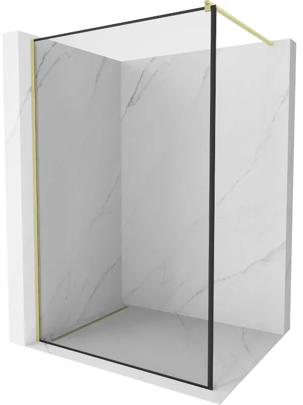 Mexen Kioto ścianka prysznicowa Walk-in 140 x 200 cm, czarny wzór 8 mm, złota szczotkowana - 800-140-101-55-70