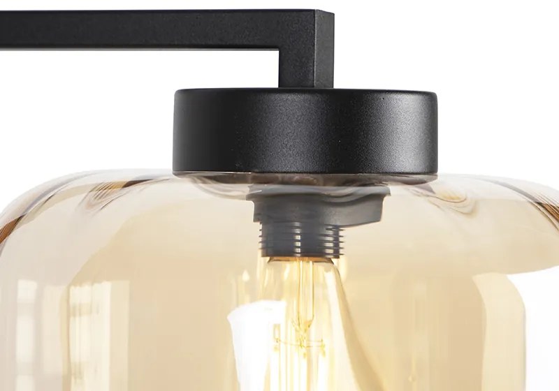 Designerska lampa podłogowa czarna z bursztynowym szkłem - Qara DownDesignerski Oswietlenie wewnetrzne