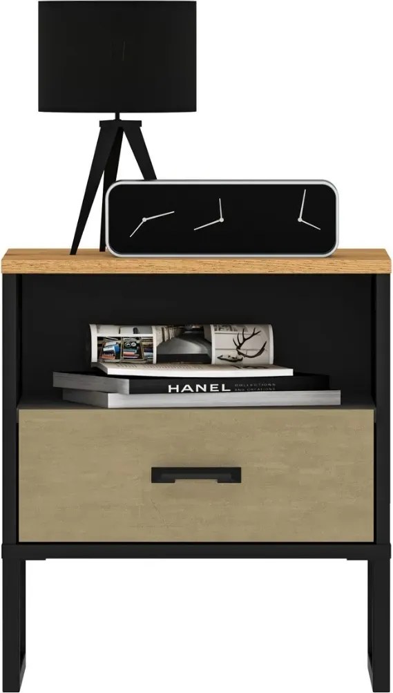 Szafka nocna młodzieżowa COLIN 08 dąb złoty craft/czarna ML MEBLE