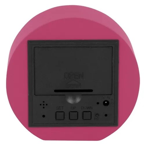 Karlsson 5981BP designerski zegar LED z budzikiem,różowy, średnica 9 cm