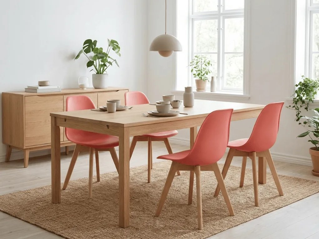 Koralowe krzesło KITO z bukowymi nogami