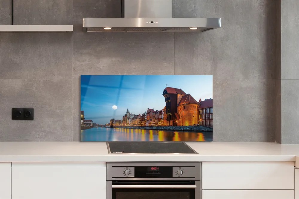 Panel szklany do Kuchni Noc nad Motławą i Starym Miastem