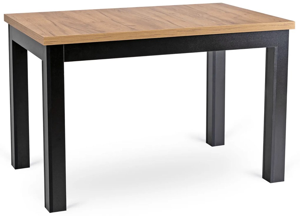 Zestaw Stół Rozkładany SKUBI 120-160 cm Dąb Craft/Czarny i 6 Krzeseł Tapicerowanych CHRIS Beżowych Nowoczesnych