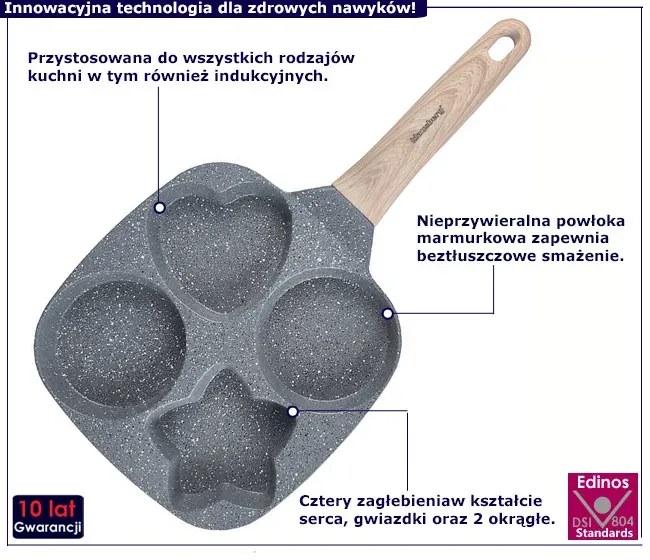 Szara patelnia do jajek z 4 sekcjami P4-R09