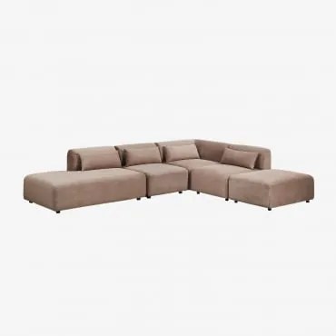 Sofa Modułowy Narożny 4-częściowy Z Lewym Szezlongiem I Pufem Fogler Sztruks Brąz Karmelowy - Sklum