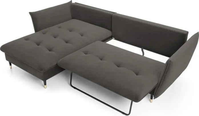 Narożnik GLAM Lewostronny z funkcją spania, zestaw z poduszkami wolnostojący tkanina RIVIERA 95 Ciemny szary DOMO HOME