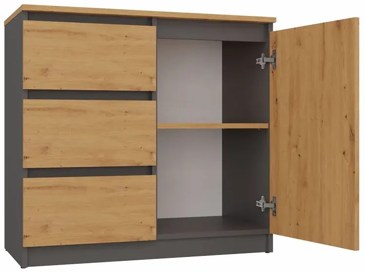 Nowoczesna Komoda Z Szufladami Antracyt + Dąb Artisan N0-S28