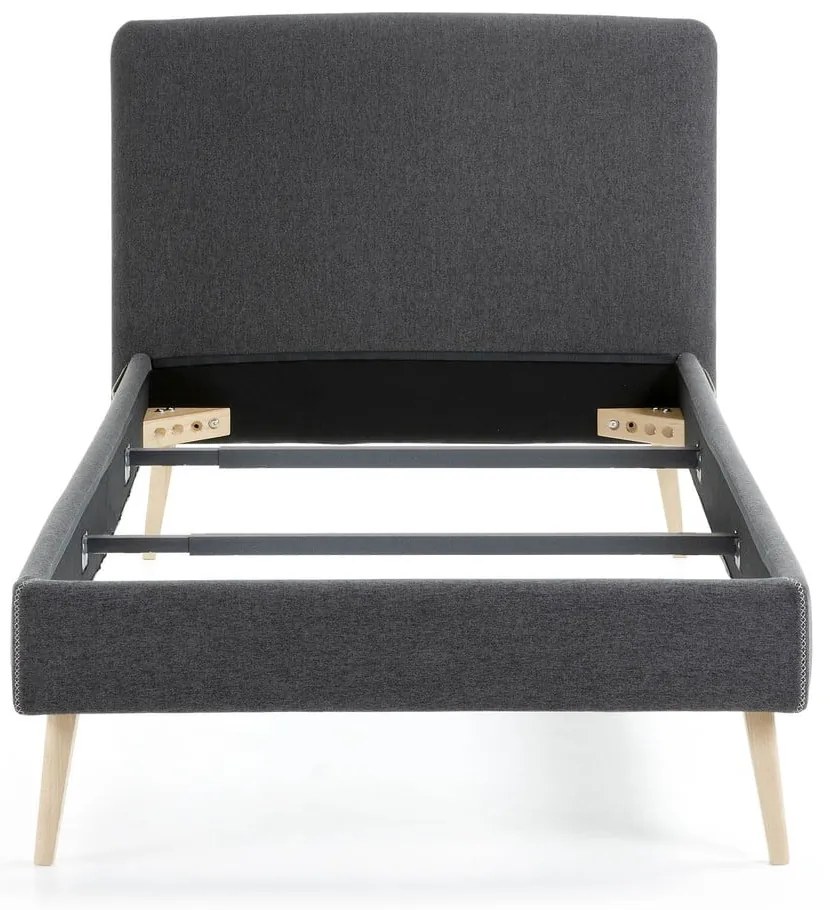 Ciemnoszare tapicerowane łóżko Kave Home Lydia, 90 x190 cm