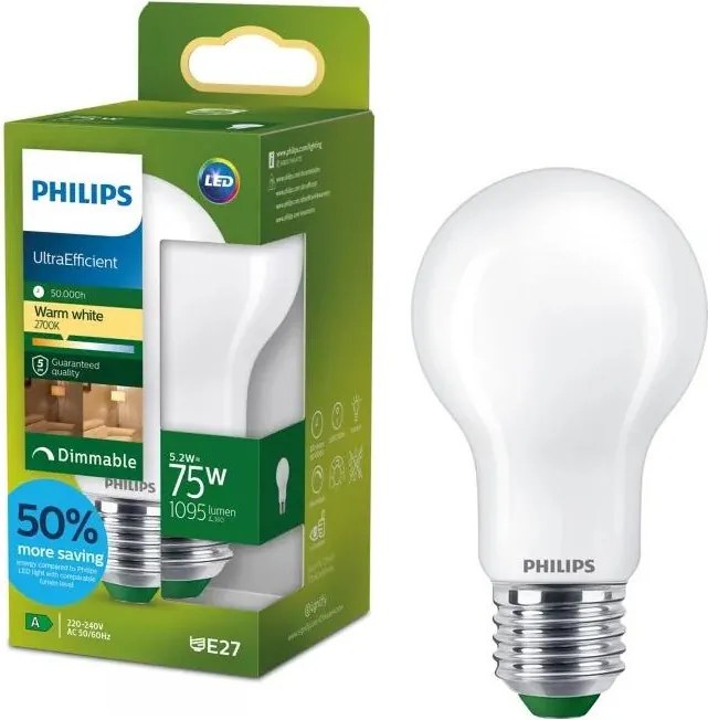 Ściemnialna żarówka LED Philips ULTRAEFFICIENT A60 E27 5,2 W 230 V 2700 K