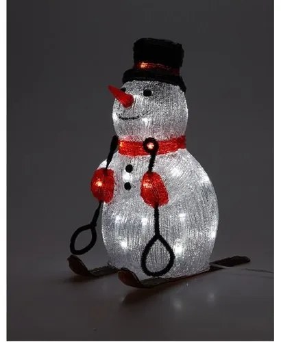 Świąteczna dekoracja LED Bałwan na nartach 30 LED, czerwony, 31 cm