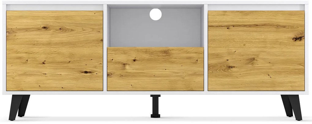 Szafka RTV w stylu skandynawskim biały + dąb artisan K0-F92