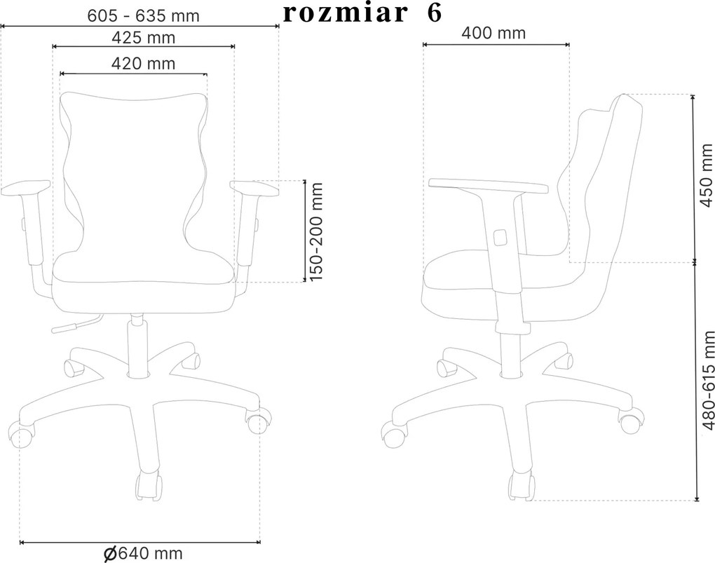 Ergonomiczne krzesło dla nauczycieli Uni rozmiar 6-7 podstawa czarna