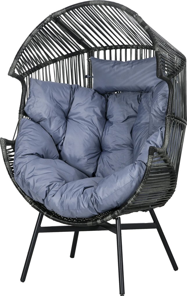 Outsunny Fotel Ogrodowy z Rattanu, Siedzisko Rattanowe, PE-Rattan, 89 cm x 75 cm x 143 cm, Szary+Czarny