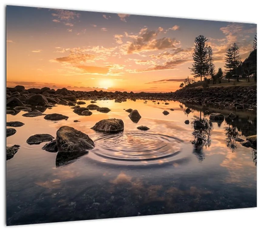 Obraz na szkle - Zachód słońca nad jeziorem (70x50 cm)