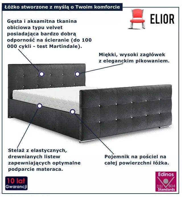 Ciemnoszare tapicerowane łóżko z pojemnikiem na pościel 5 rozmiarów F7-P68