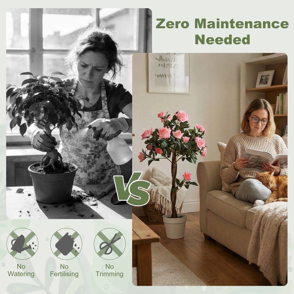 Outsunny Drzewko Szrtuczne, Sztuczna Roślina w Cementowej Donicy, Sztuczna Roślina