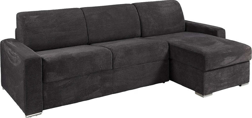 Kanapa narożna rozkładana uniwersalna z szarego sztruksu - Powierzchnia spania na szerokich listwach 140 cm - Materac 18 cm - CALITO