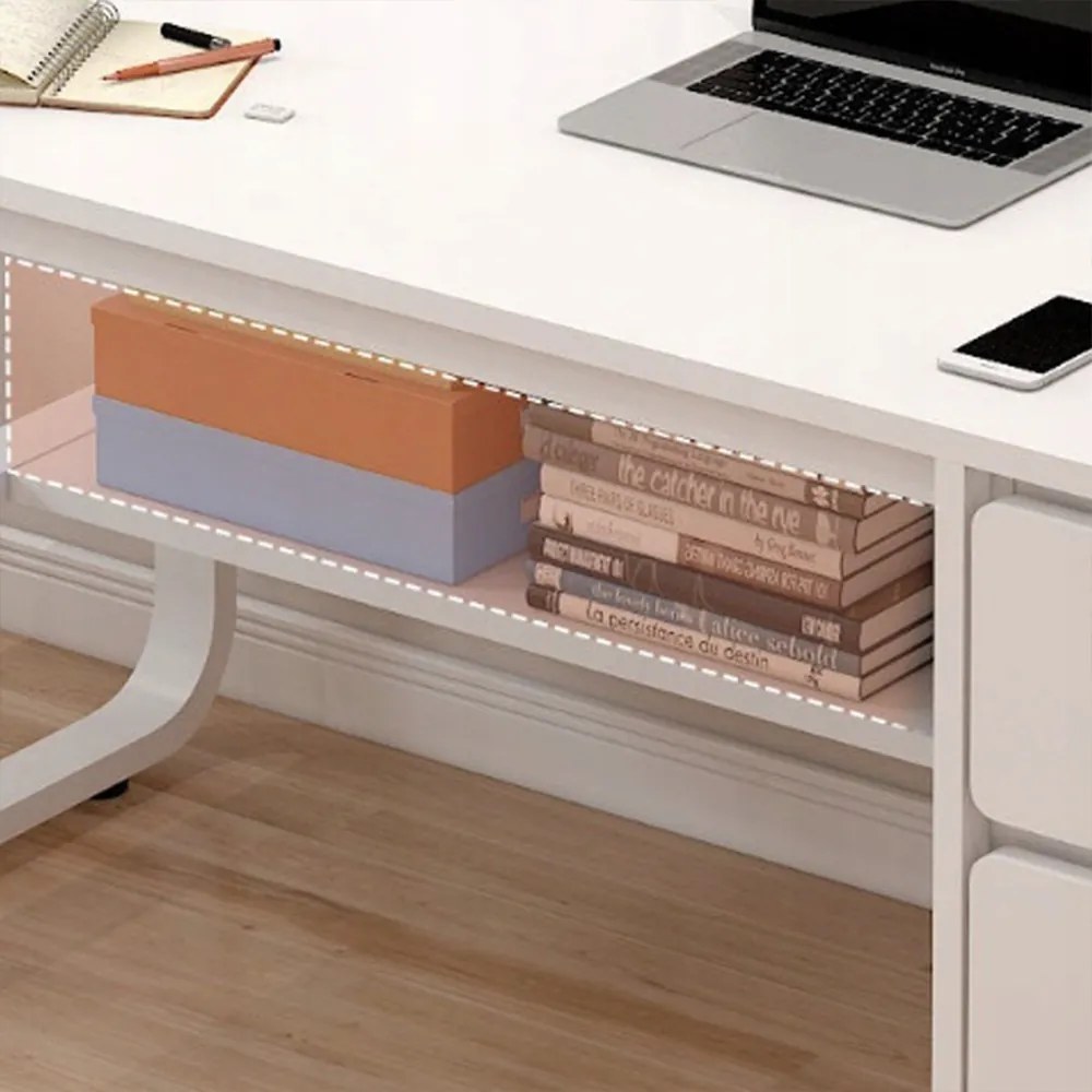 Minimalistyczne białe biurko z półkami - 120x50x73 cm, idealne do małych przestrzeni, pracy i nauki
