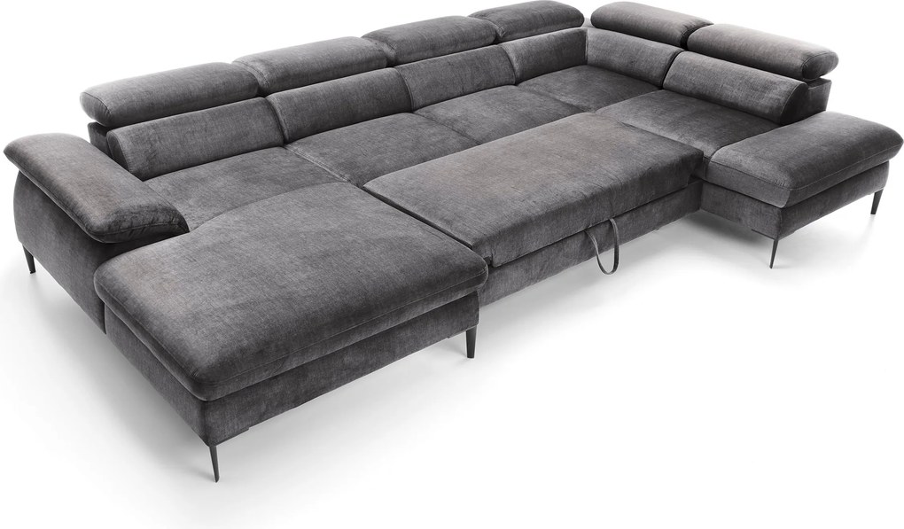 Masseno Narożnik MESTO z funkcją spania i pojemnikiem na pościel Narozniki U, Rozkładana sofa - Grafitowy, VOGUE 16