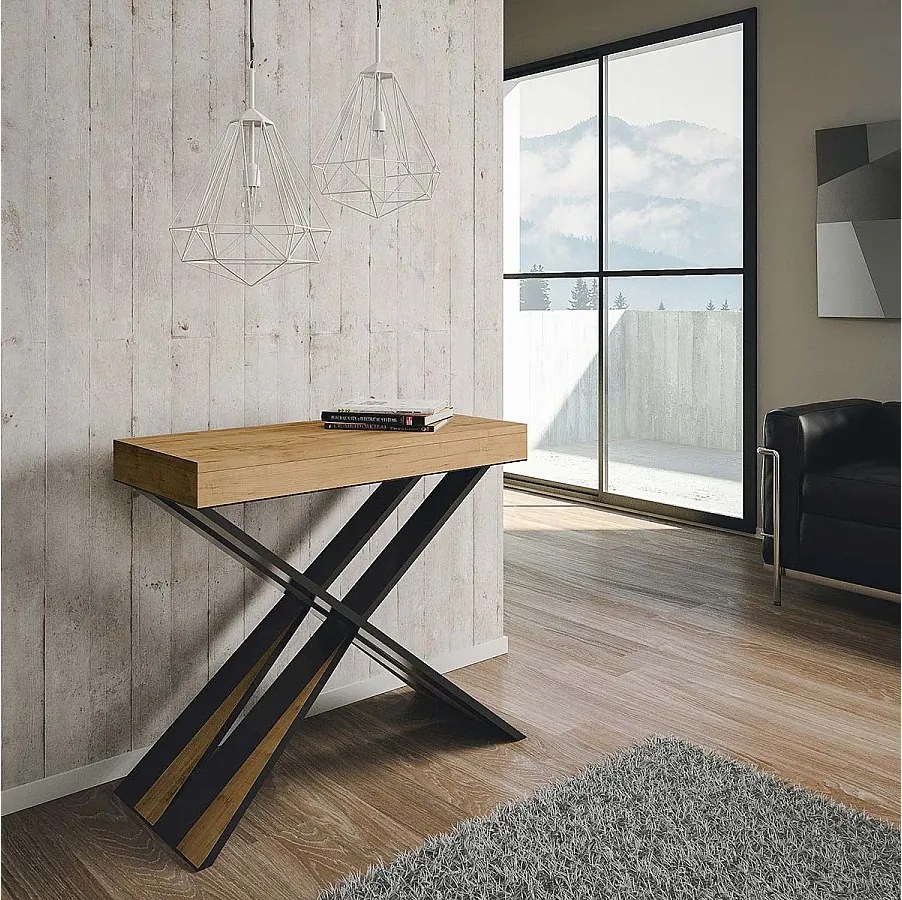 Konsola rozkładana 90x40/300 cm Diago Dąb naturalny rama w kolorze Antracytu