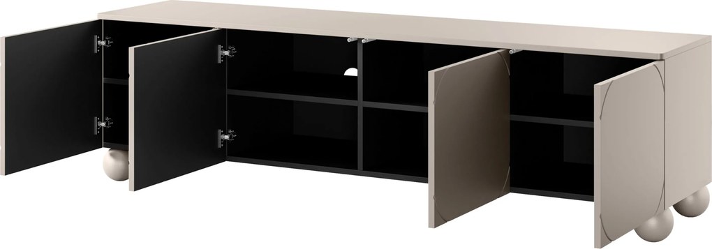 Szafka RTV Sonatia II 200 cm czterodrzwiowa na nogach kulach - kaszmir