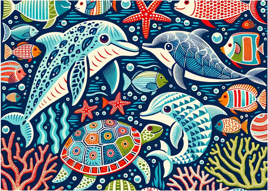 Obraz na szkle – Rysowane zwierzęta wodne (70x50 cm)