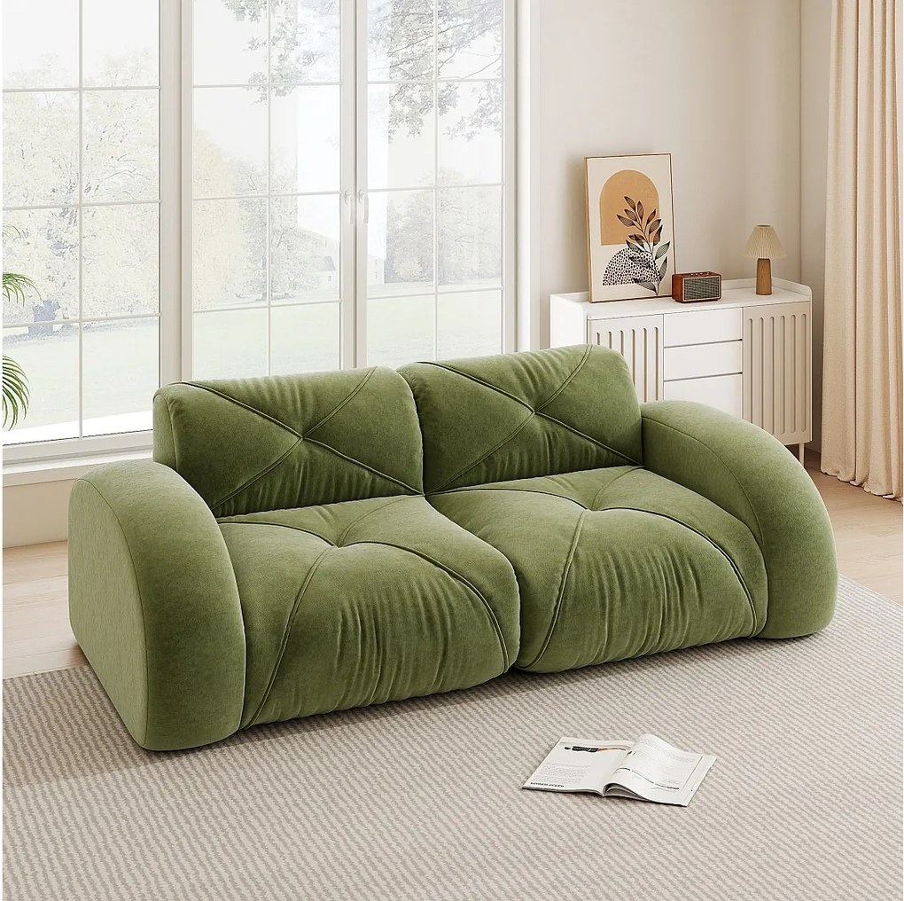 Kanapa 2-osobowa Modułowa z Chenille, Design Minimalistyczny bez Ramy, Głębokie i Wygodne Siedzenie - Zielony