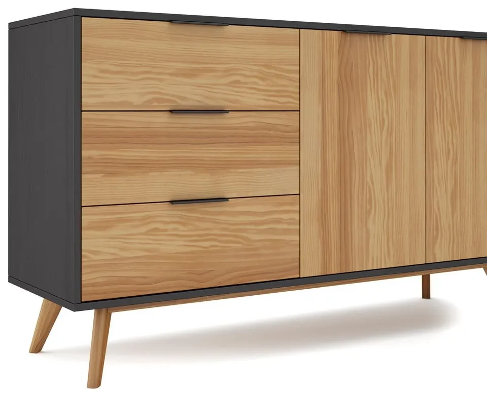 Czarno-naturalna niska komoda z drewna sosnowego 140x81 cm Lavis – Marckeric