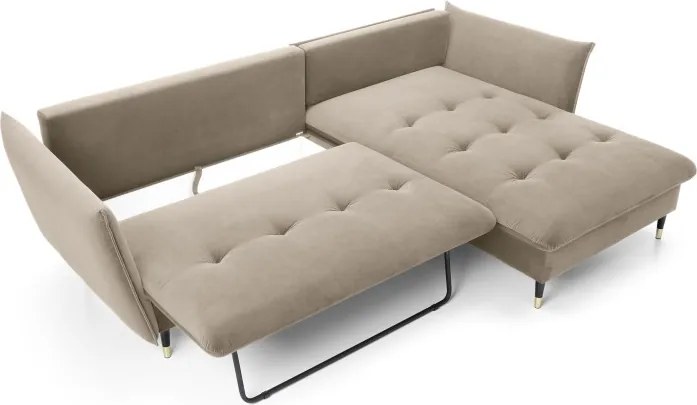 Narożnik GLAM Prawostronny z funkcją spania, zestaw z poduszkami wolnostojący tkanina RIVIERA 16 Beżowy DOMO HOME