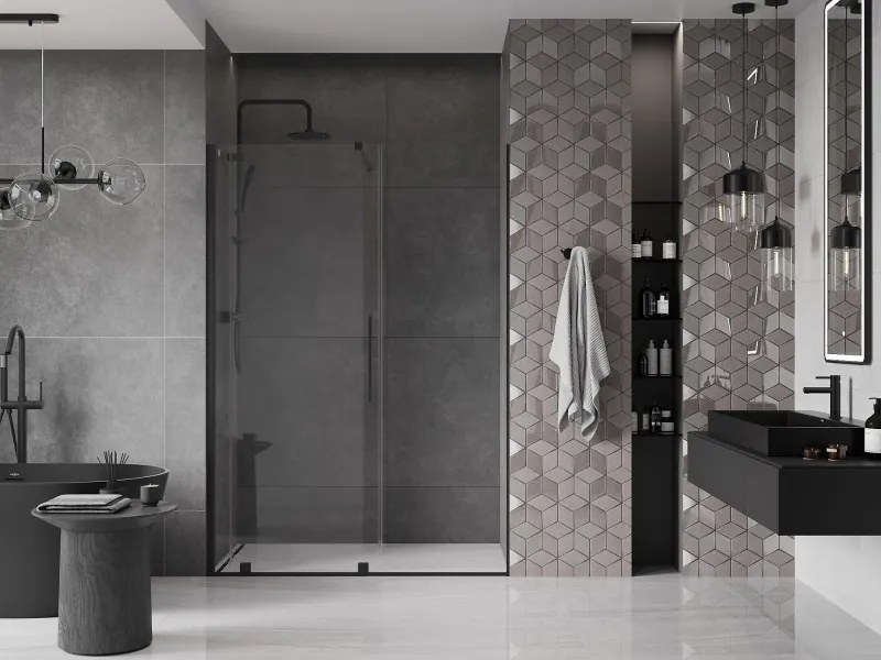 Mexen Velar drzwi prysznicowe rozsuwane 150 cm, transparent, czarne - 871-150-000-01-70