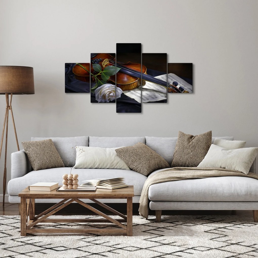 Obraz - Róże i skrzypce (125x70 cm)