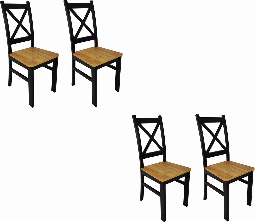 4x Krzesło drewniane Krzyżak czarny dąb craft LOFT czarne nogi