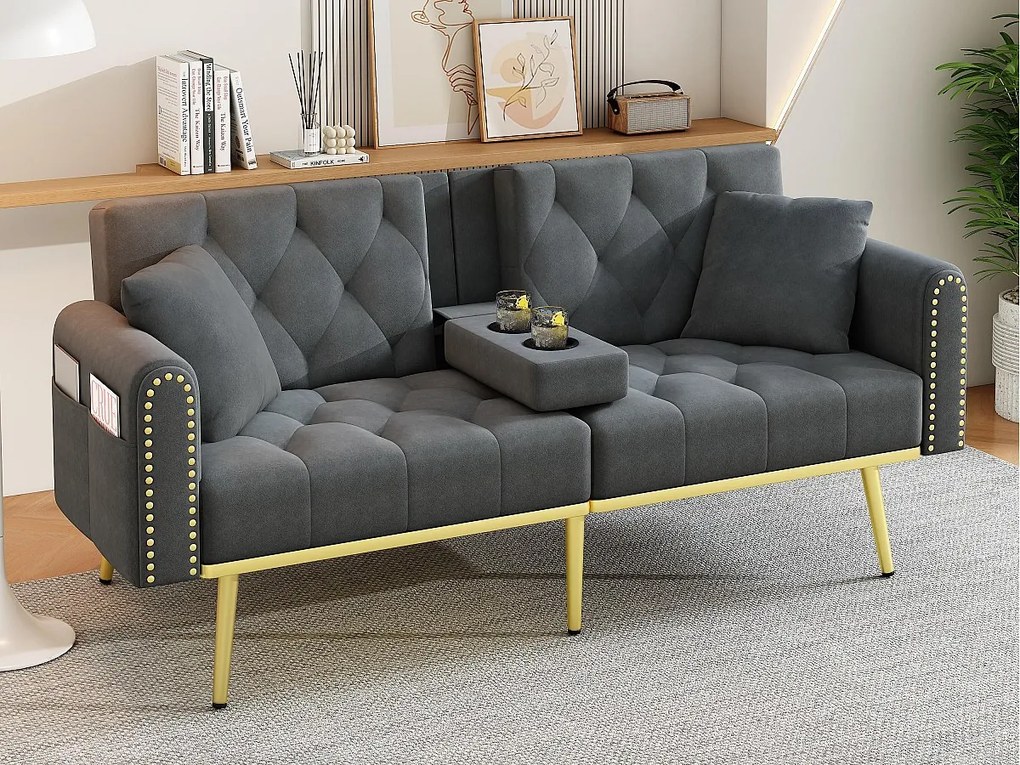 Kanapa 2-osobowa - z funkcją relaks - trzy regulowane pozycje odchylenia - uchwyt na kubek w zestawie - szary