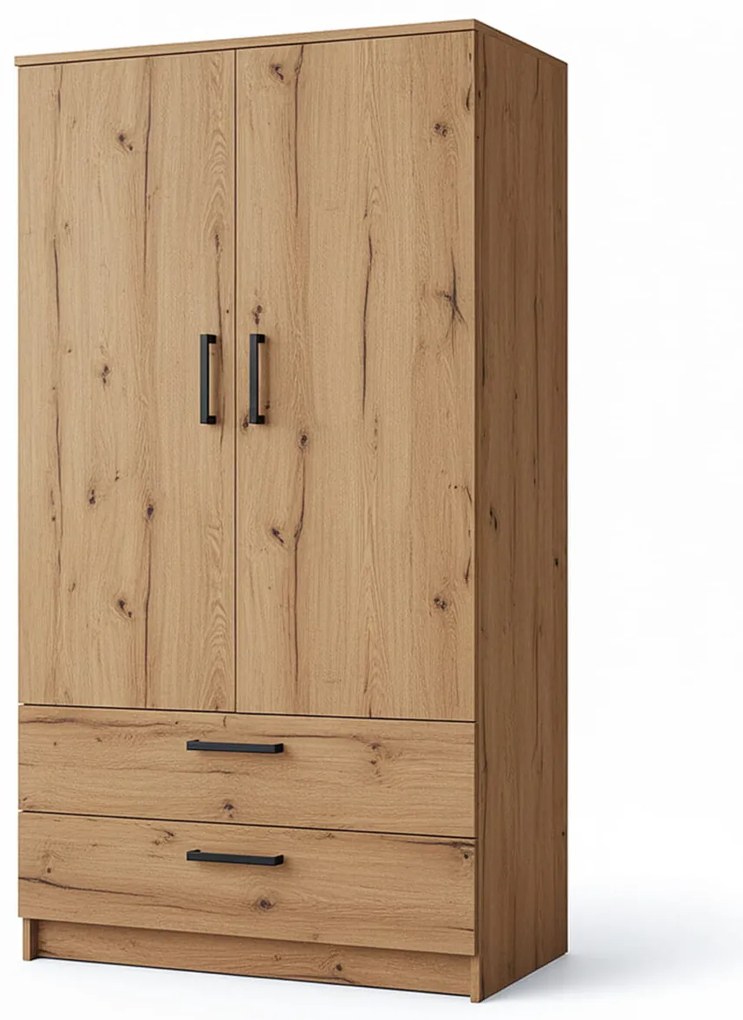 Dwudrzwiowa szafa Tress - drzwi uchylne z szufladami w kolorze dąb artisan