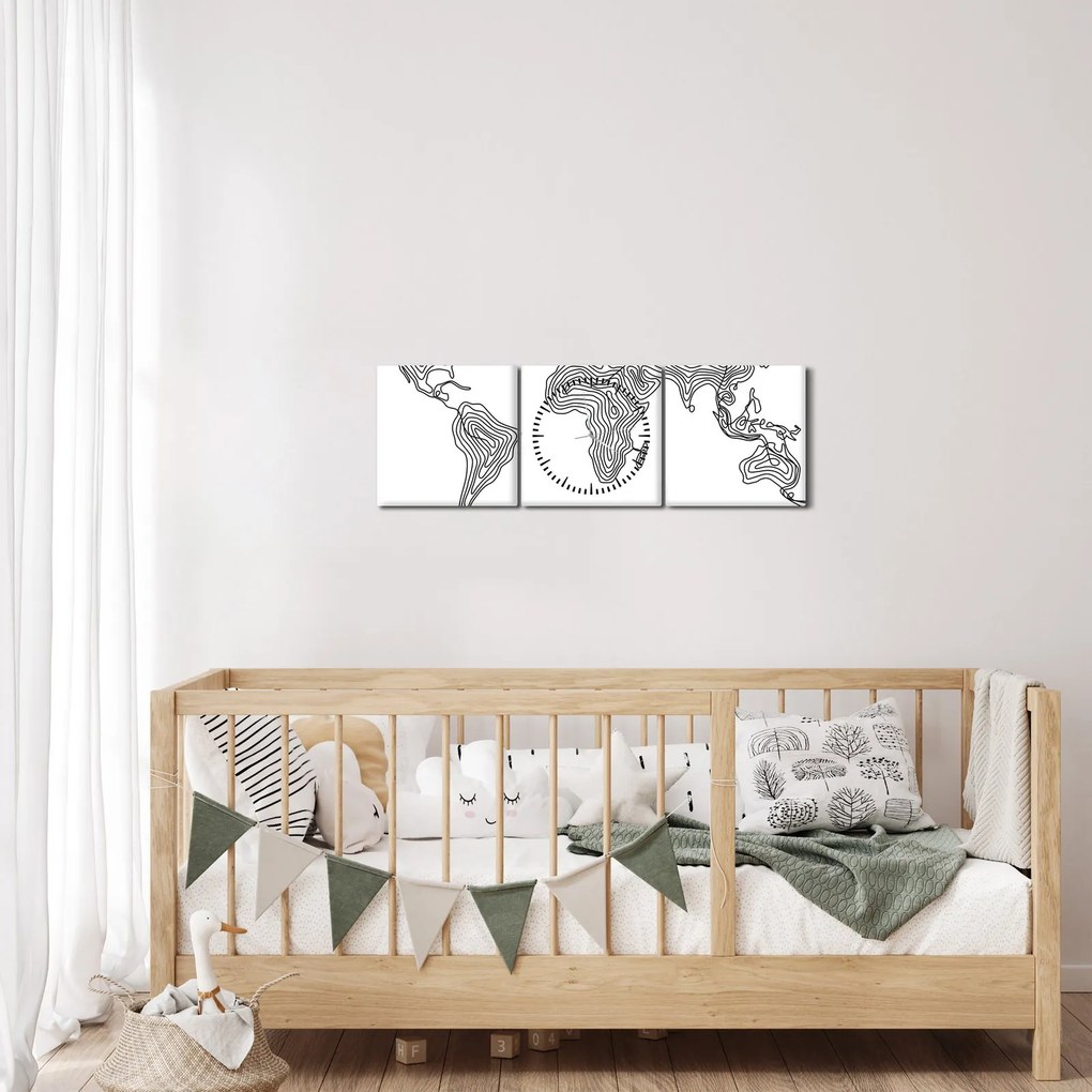 Obraz - Mapa w liniach (z zegarem) (90x30 cm)